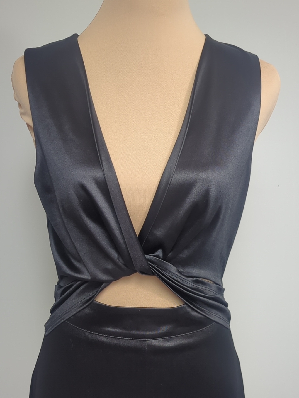 Lush Black Twist-Front Cutout Midi Dress